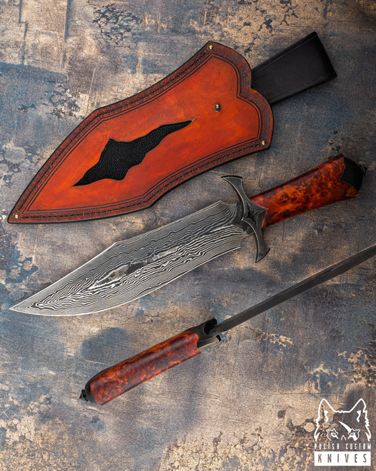DUŻY EKSKLUZYWNY NÓŻ KOLEKCJONERSKI RAKANOTH DAMAST K720/15N20 DREWNO STABILIZOWANE WROAN KNIVES