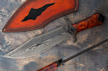 DUŻY EKSKLUZYWNY NÓŻ KOLEKCJONERSKI RAKANOTH DAMAST K720/15N20 DREWNO STABILIZOWANE WROAN KNIVES