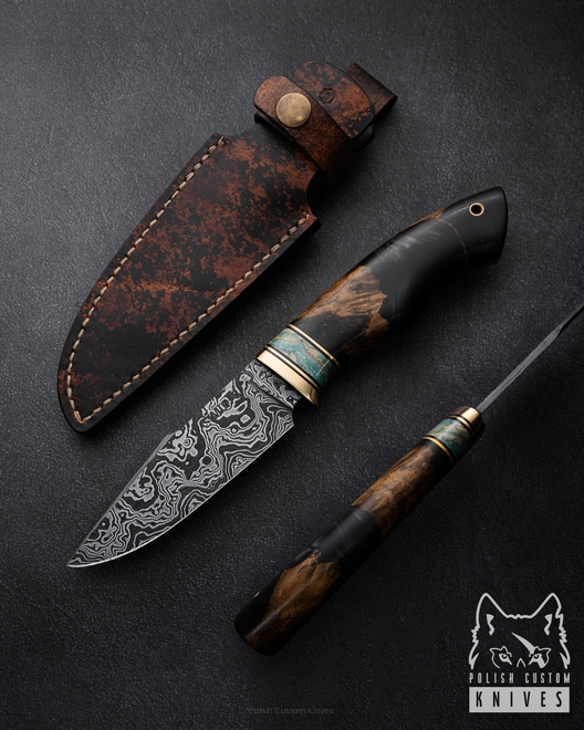 NÓŻ MYŚLIWSKI TAKTYCZNY REX 8 DAMAST CZARNY GRAB SIMON'S KNIVES
