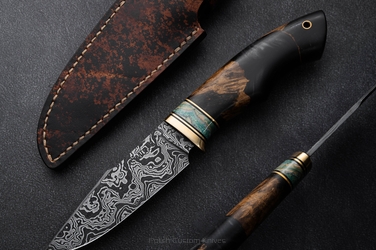NÓŻ MYŚLIWSKI TAKTYCZNY REX 8 DAMAST CZARNY GRAB SIMON'S KNIVES