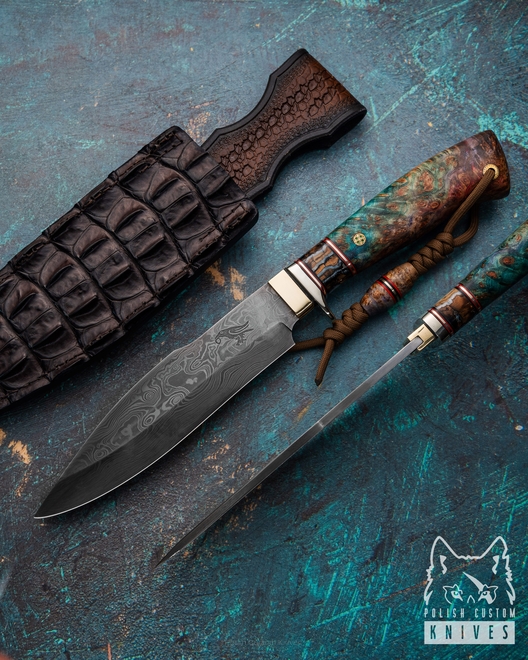 DUŻY NÓŻ TAKTYCZNY MYŚLIWSKI DEFENDER 1 DAMAST KROPIWNICKI KNIVES