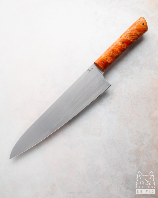 NÓŻ KUCHENNY CHEF 210 40 KLON CZERWONO POMARAŃĆZOWY M390 PABIŚ KNIVES