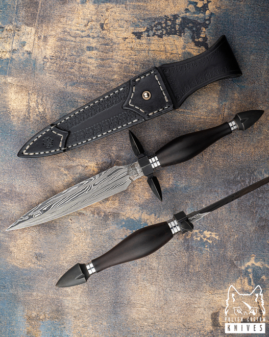 DUŻY EKSKLUZYWNY NÓŻ KOLEKCJONERSKI GALLAE DAMAST SHEFFCUT & 15N20  WROAN KNIVES