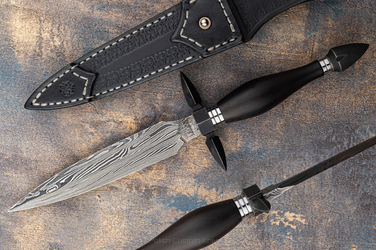 DUŻY EKSKLUZYWNY NÓŻ KOLEKCJONERSKI GALLAE DAMAST SHEFFCUT & 15N20  WROAN KNIVES