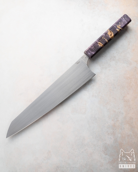NÓŻ KUCHENNY GYUTO 240 9 ELMAX KLON STABILIZOWANY FIOLETOWY PABIŚ KNIVES