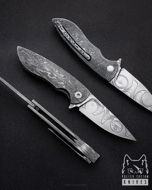 NÓŻ SKŁADANY FOLDER MICRO STING #0385 LEWORĘCZNY DAMACORE DAMASTEEL FULL DRESS ( C0007 ) HERMAN KNIVES