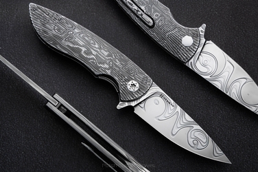 NÓŻ SKŁADANY FOLDER MICRO STING #0385 LEWORĘCZNY DAMACORE DAMASTEEL FULL DRESS ( C0007 ) HERMAN KNIVES