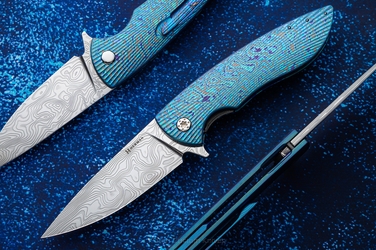 NÓŻ SKŁADANY FOLDER STING #0920 DAMASTEEL BLACK TIMASCUS FULL DRESS HERMAN KNIVES