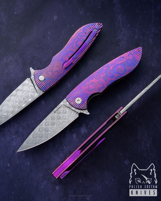 NÓŻ SKŁADANY FOLDER STING #0722 TIMASCUS DAMASTEEL FULL DRESS HERMAN KNIVES