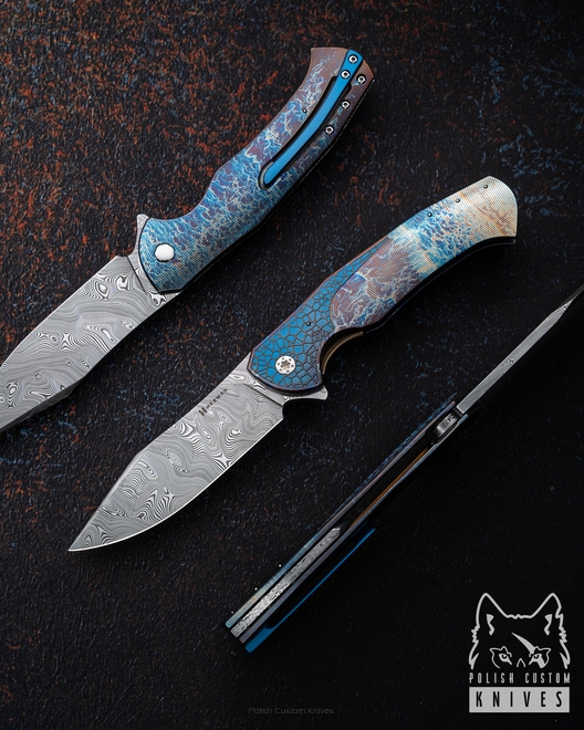 NÓŻ SKŁADANY FOLDER MANTIS #0477 DAMASTEEL ENTROPIA HALF DRESS HERMAN KNIVES