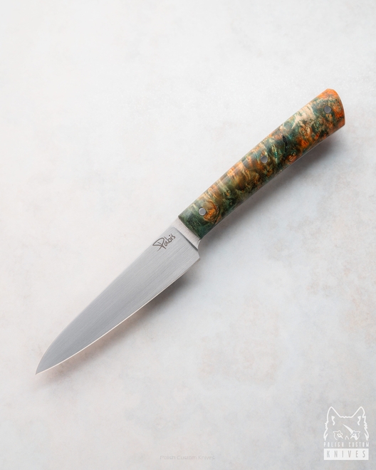 NÓŻ KUCHENNY OBIERAK 80 21 ELMAX KLON STABILIZOWANY ZIELONO POMARAŃCZOWY PABIŚ KNIVES