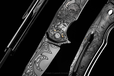 NÓŻ SKŁADANY FOLDER DRAGONFLY 3 z 4 "KOBIETY JAKO SIŁY NATURY: WODA" GRAWERWOWANY PRZEZ M.KALLA HERMAN KNIVES