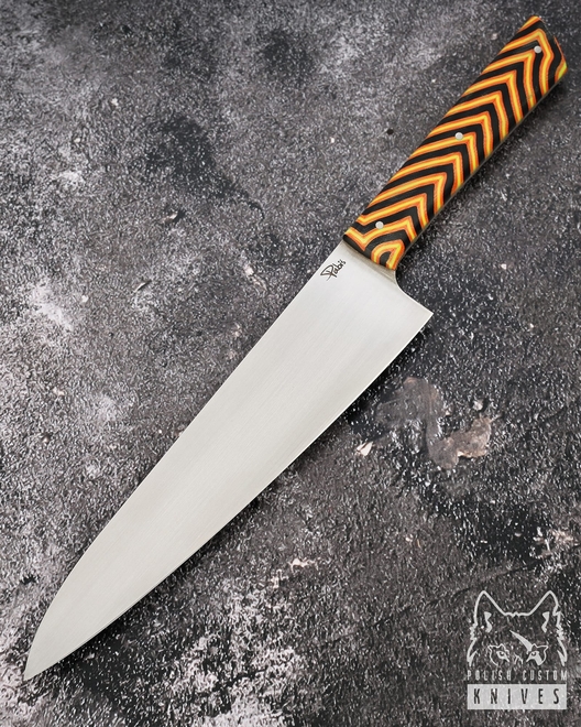 NÓŻ KUCHENNY CHEF 210 58 M390 ANTCARTA CZARNO POMARAŃCZOWO SELEDYNOWA PABIŚ KNIVES