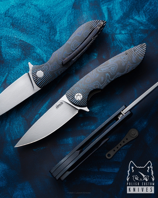 NÓŻ SKŁADANY FOLDER MICRO STING 4 BLACK TIMASCUS ALLEIMA HERMAN KNIVES