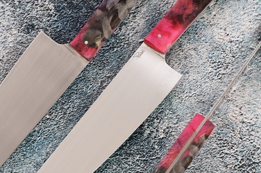 NÓŻ KUCHENNY SANTOKU 180 47 ELMAX STABILIZOWANA CZECZOTA KLONU RÓŻOWO NIEBIESKA PABIŚ KNIVES