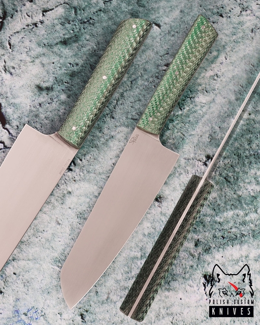 NÓŻ KUCHENNY SANTOKU 180 50 M390 GREEN TWILL PABIŚ KNIVES