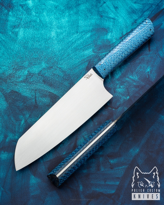 NÓŻ KUCHENNY SANTOKU FULTANG 180 6 M390 BLUE TWILL PABIŚ
