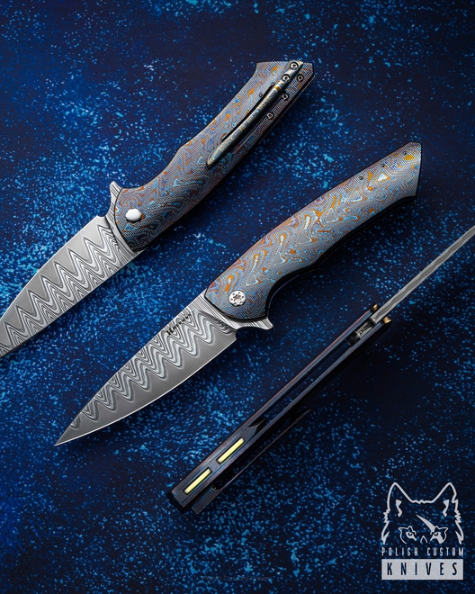 NÓŻ SKŁADANY FOLDER SLIM #0747 DAMASTEEL DAMACORE BLACK TIMASCUS FULL DRESS HERMAN KNIVES