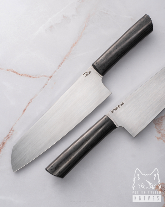 NÓŻ KUCHENNY SANTOKU 180 11 M390 GRAWER WŁÓKNO WĘGLOWE PABIŚ