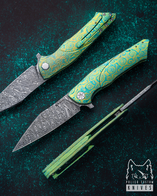 NÓŻ SKŁADANY FOLDER BEE 46 DAMASTEEL TIMASCUS FULL DRESS HERMAN KNIVES