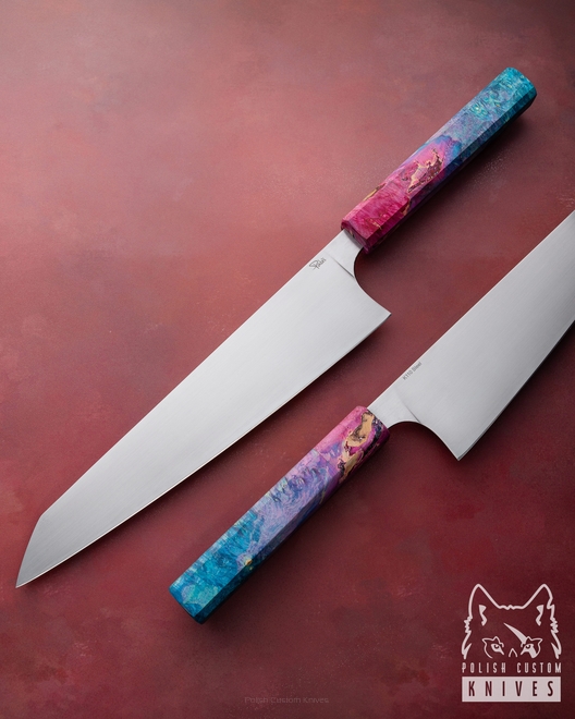 NÓŻ KUCHENNY GYUTO 240 6 K110 NIEBIESKO RÓŻOWY PABIŚ KNIVES