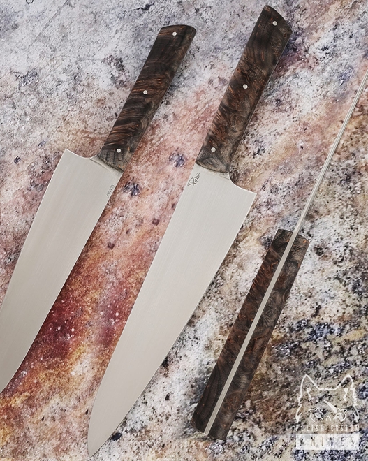 NÓŻ KUCHENNY CHEF 210 53 CZARNO POMARAŃCZOWA STABILIZOWANA CZECZOTA KLONU ELMAX PABIŚ KNIVES