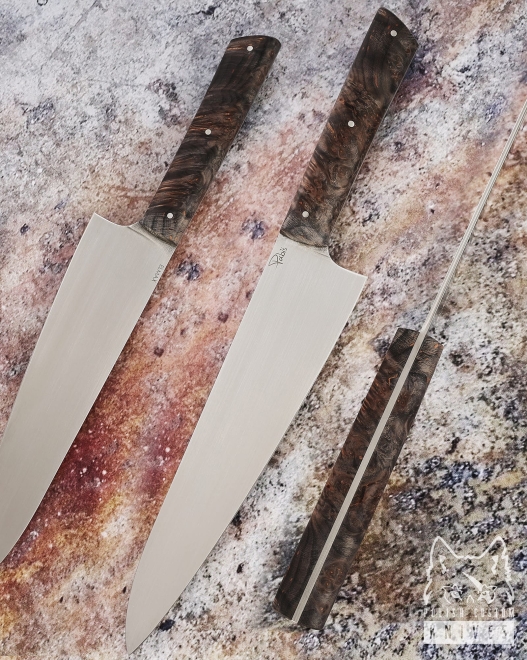 NÓŻ KUCHENNY CHEF 210 53 CZARNO POMARAŃCZOWA STABILIZOWANA CZECZOTA KLONU ELMAX PABIŚ KNIVES