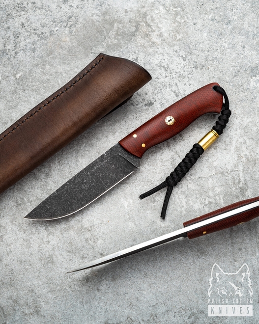 NÓŻ SURVIVALOWY WDOWA MINI BRĄZOWA MICARTA , PINY MOZAIKOWE, SKÓRA BRĄZ ML TD