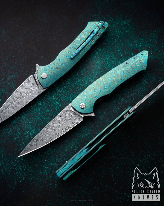 NÓŻ SKŁADANY FOLDER SLIM #0518 BLACK TIMASCUS  DAMASTEEL FULL DRESS HERMAN KNIVES