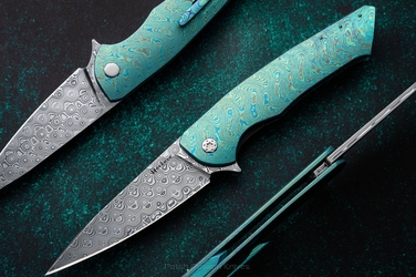 NÓŻ SKŁADANY FOLDER SLIM #0518 BLACK TIMASCUS  DAMASTEEL FULL DRESS HERMAN KNIVES