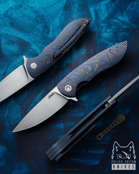 NÓŻ SKŁADANY FOLDER MICRO STING 5 BLACK TIMASCUS ALLEIMA HERMAN KNIVES