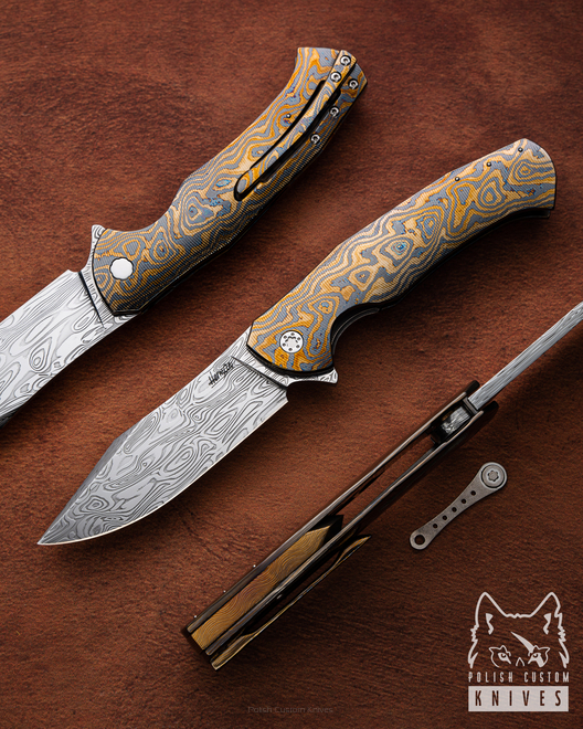 NÓŻ SKŁADANY FOLDER MANTIS 3 BLACK TIMASCUS DAMASTEEL HERMAN KNIVES