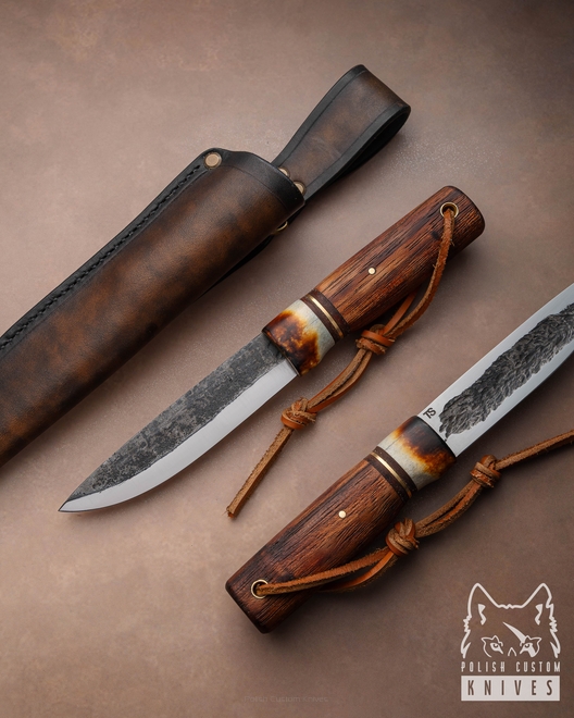 NÓŻ SURVIVALOWY MYŚLIWSKI JAKUT 2 5160 POROŻE JELENIA PALISANDER TS CUSTOM KNIVES
