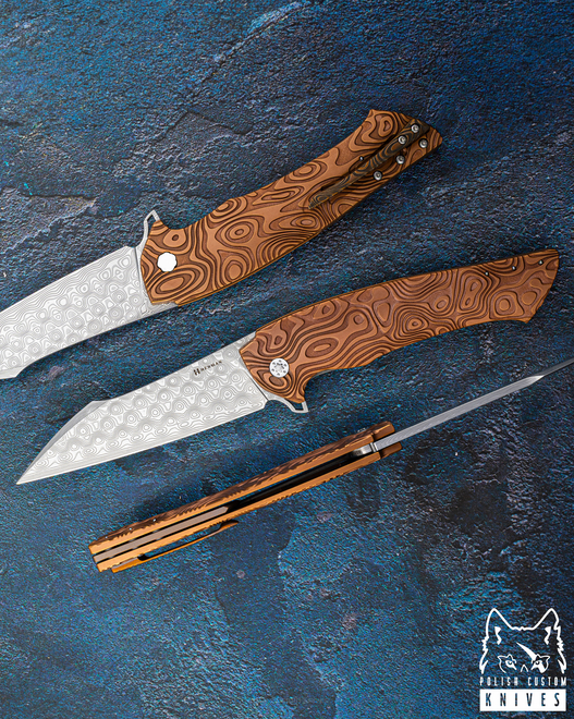 NÓŻ SKŁADANY FOLDER OVIUM GENERACJA 2 #0167 DAMASTEEL NEBULA RIPPLE HALF DRESS HERMAN KNIVES