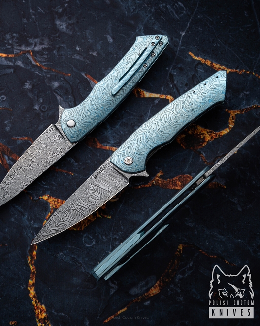 NÓŻ SKŁADANY FOLDER SLIM #0619 DAMASTEEL BLACK TIMASCUS FULL DRESS HERMAN KNIVES
