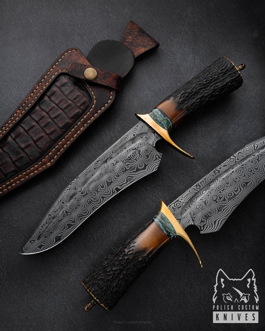 EKSKLUZYWNY NÓŻ SURVIVALOWY TAKTYCZNY AGNAR 3 DAMAST POROŻE JELENIA SIMON'S KNIVES