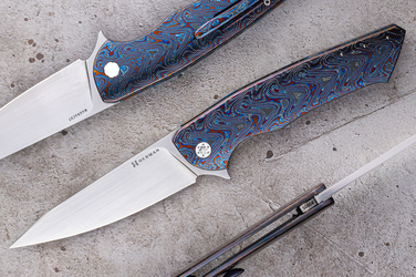 NÓŻ SKŁADANY FOLDER SLIM #0605 MAGNACUT BLACK TIMASCUS ( C0016 )  HALF DRESS HERMAN KNIVES