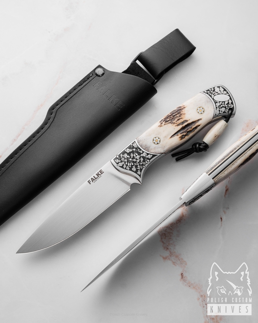NÓŻ MYŚLIWSKI HUNTER ELEGANCE HE 017 M390 POROŻE JELENIA FALKE KNIVES