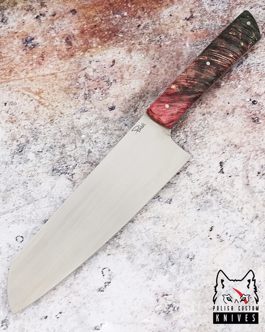 NÓŻ KUCHENNY SANTOKU 180 55 ELMAX CZECZOTA KLONU CZERWONO CZARNA PABIŚ KNIVES