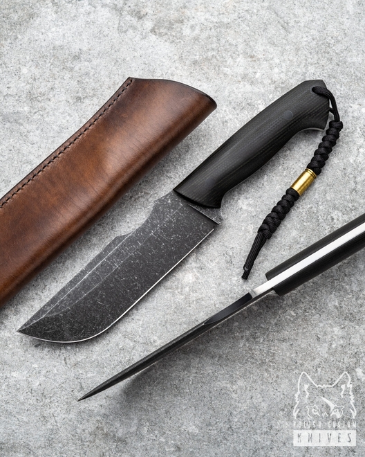NÓŻ SURVIVALOWY RATEL V2 MICARTA CZARNA Z BRĄZOWĄ POCHWĄ SKÓRZANĄ