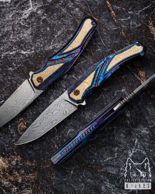 NÓŻ SKŁADANY FOLDER DREDNOUGHT 5  DAMAST TIMASCUS MOKUME GANE GREG FORGE