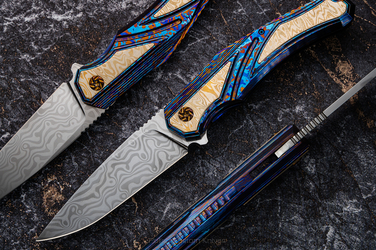 NÓŻ SKŁADANY FOLDER DREDNOUGHT 5  DAMAST TIMASCUS MOKUME GANE GREG FORGE