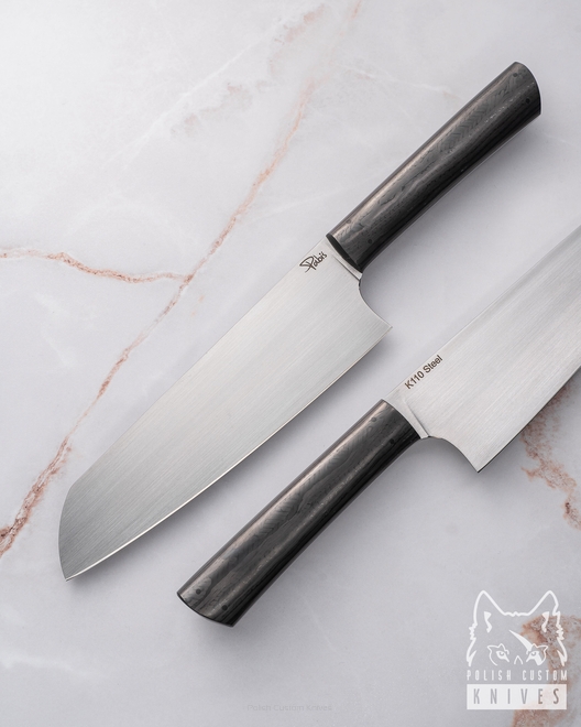 NÓŻ KUCHENNY SANTOKU 180 10 D2 WŁÓKNO WĘGLOWE PABIŚ KNIVES