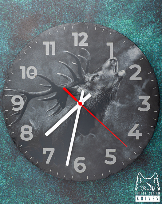 ZEGAR STOJĄCY 6 GRAWER BYK JELENIA SZLACHETNEGO STOJĄCY ZEGAR Z ŁUPKA LZ LASER DESIGNS