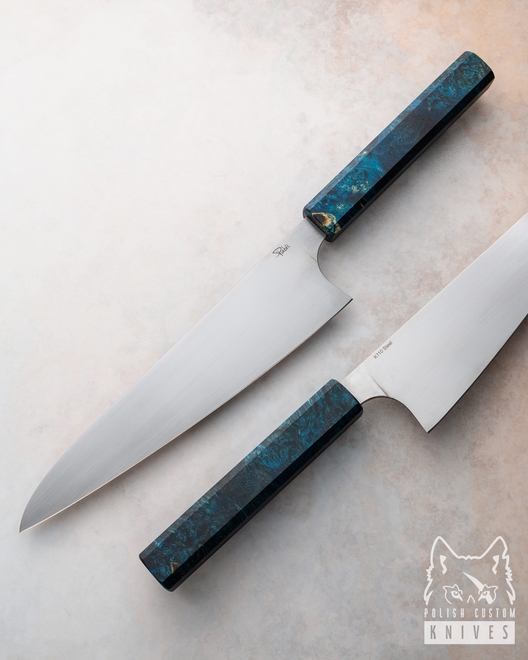 NÓŻ KUCHENNY GYUTO 210 22 K110 KLON CZARNO NIEBIESKI PABIŚ KNIVES