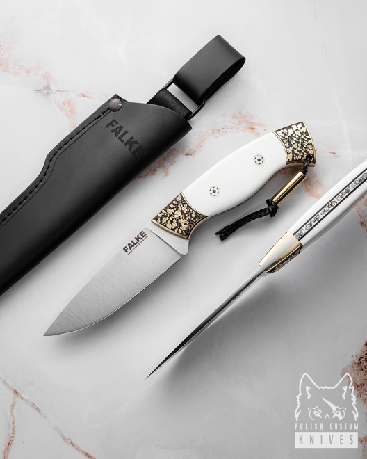 NÓŻ MYŚLIWSKI HUNTER INDIVIDUAL H318 N690 BIAŁY CORIAN G10 FALKE KNIVES