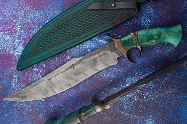 DUŻY EKSKLUZYWNY NÓŻ KOLEKCJONERSKI TAURIST DAMAST K720/15N20 DREWNO STABILIZOWANE WROAN KNIVES