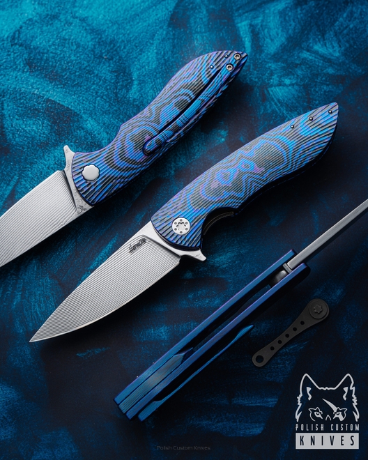 NÓŻ SKŁADANY FOLDER MICRO STING 1 BLACK TIMASCUS ALLEIMA FULL DRESS HERMAN KNIVES