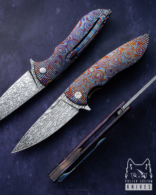 NÓŻ SKŁADANY FOLDER STING 640 BLACK TIMASCUS DAMASTEEL FULL DRESS HERMAN KNIVES