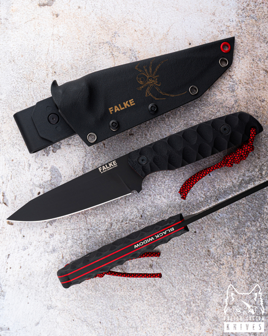 NÓŻ TAKTYCZNY SURVIVALOWY BLACK WIDOW 010 D2 G10 FALKE KNIVES